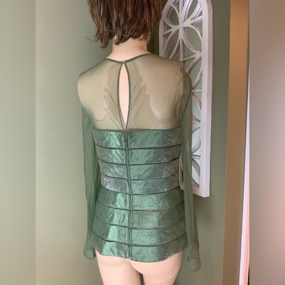 Adrianna Papell Green Sheer-Overlay Tiered Cocktail Mermaid Dress Set NWOT - Picture 10 of 11